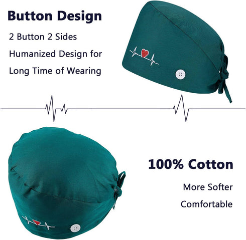 SATINIOR 4 Pieces Working Cap with Buttons, Unisex Bouffant Working Hat with Adjustable Sweatband...